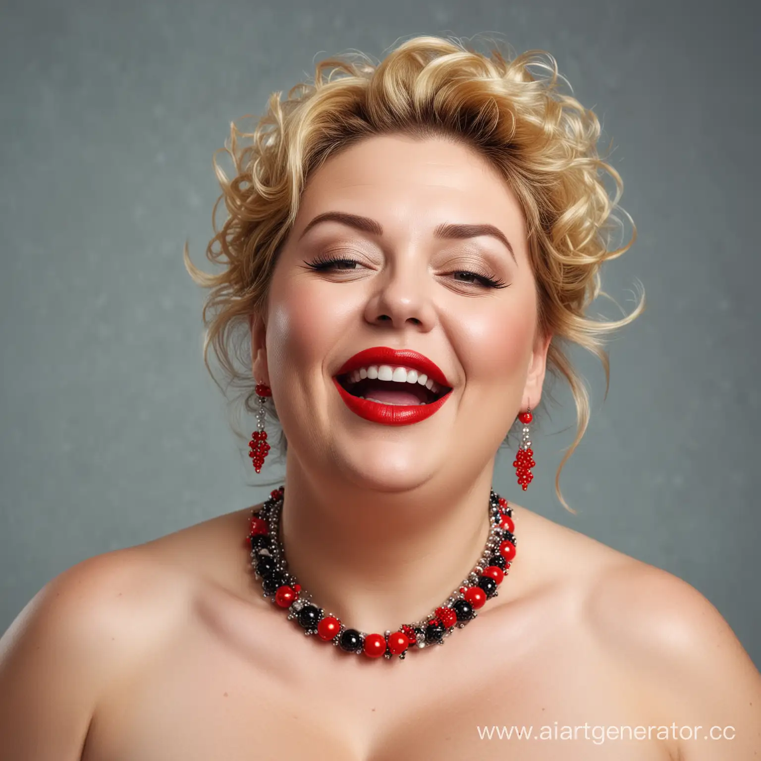 Laughing-MiddleAged-Woman-Embracing-Vintage-Fashion-with-Red-Lips-and-Beaded-Necklace