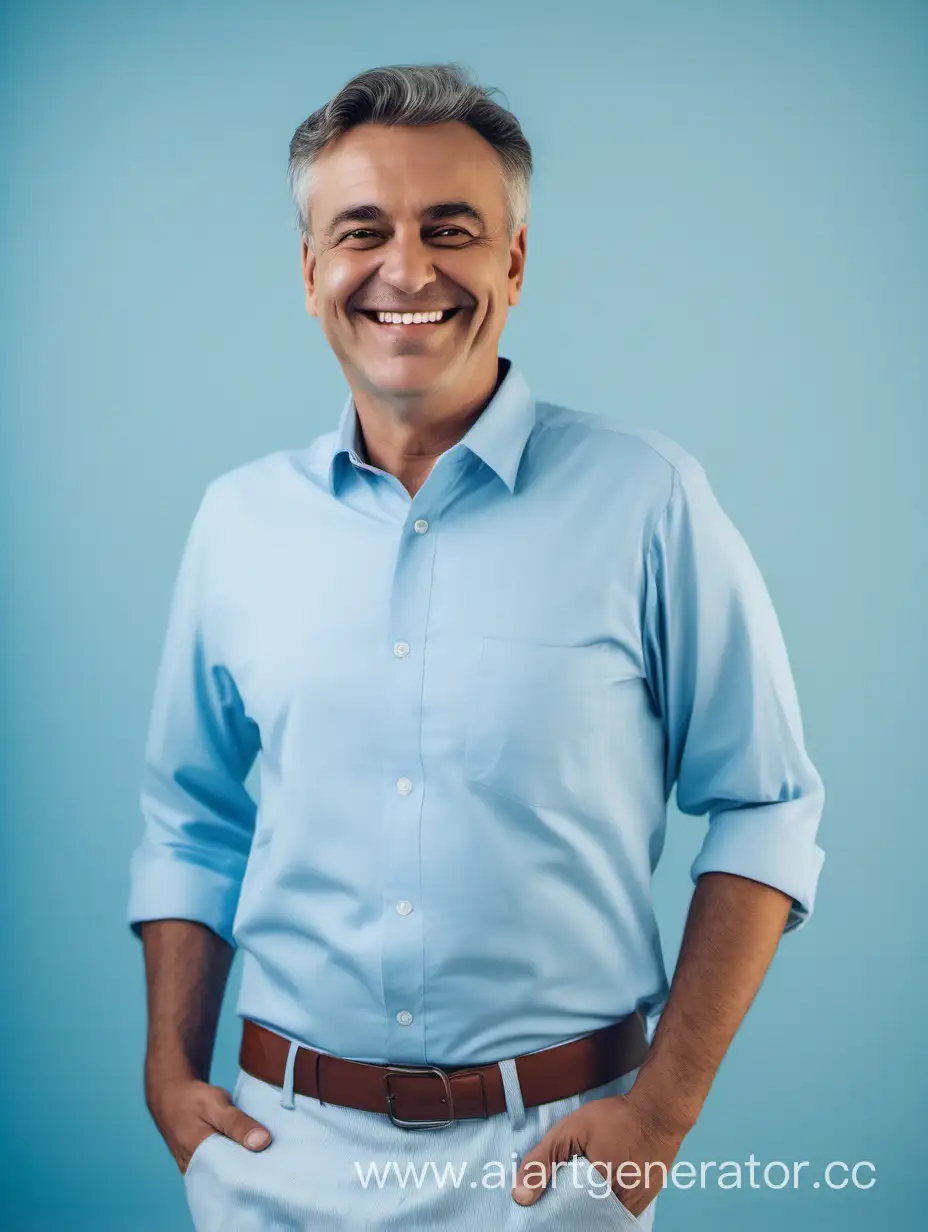 Smiling-Man-in-Blue-and-White-Tones-against-Light-Blue-Background