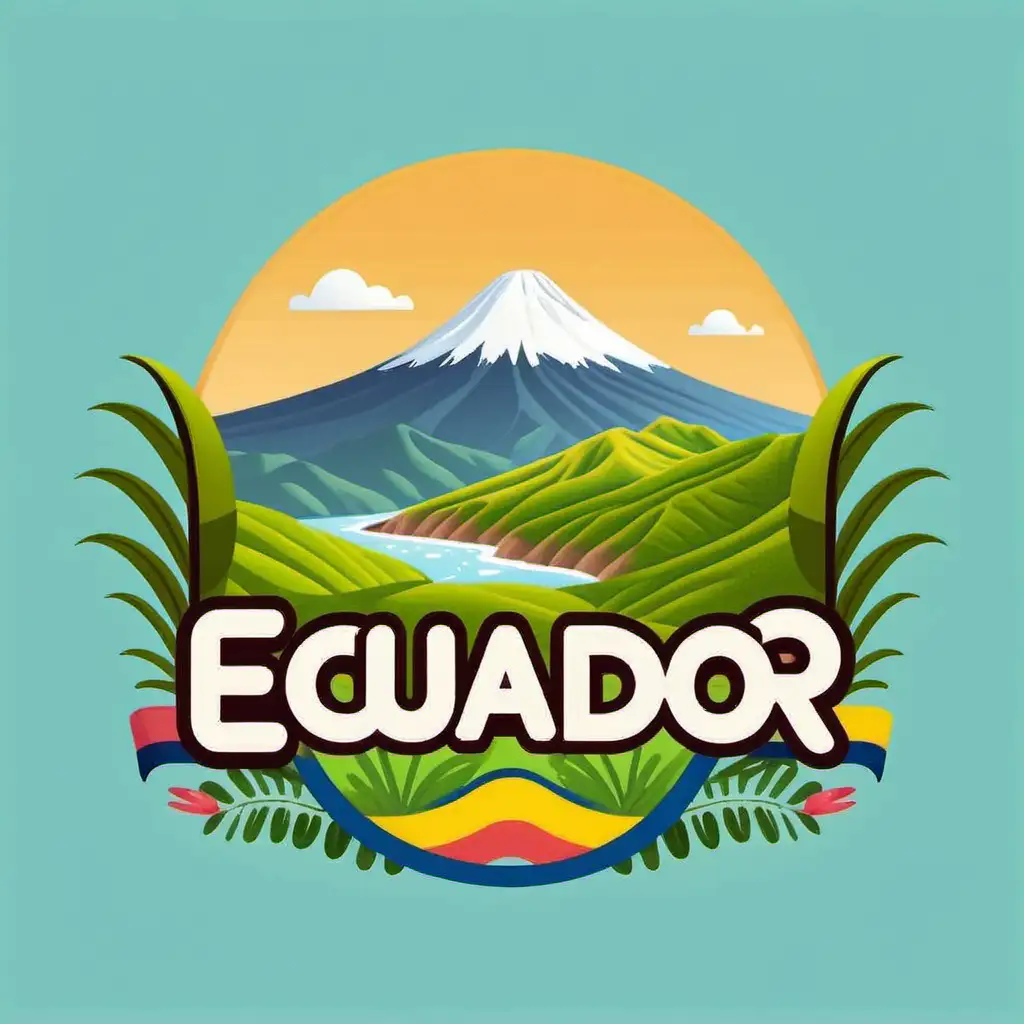 Kawaii stil, Illustration: 
landschaft von ecuador mit dem namen ecuador
