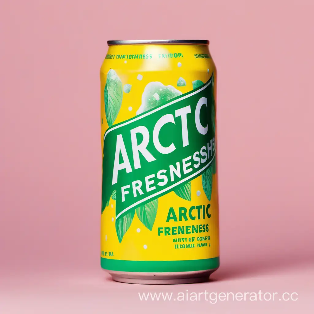 фото банки мятно газировки под названием Arctic Freshness на жёлтом фоне