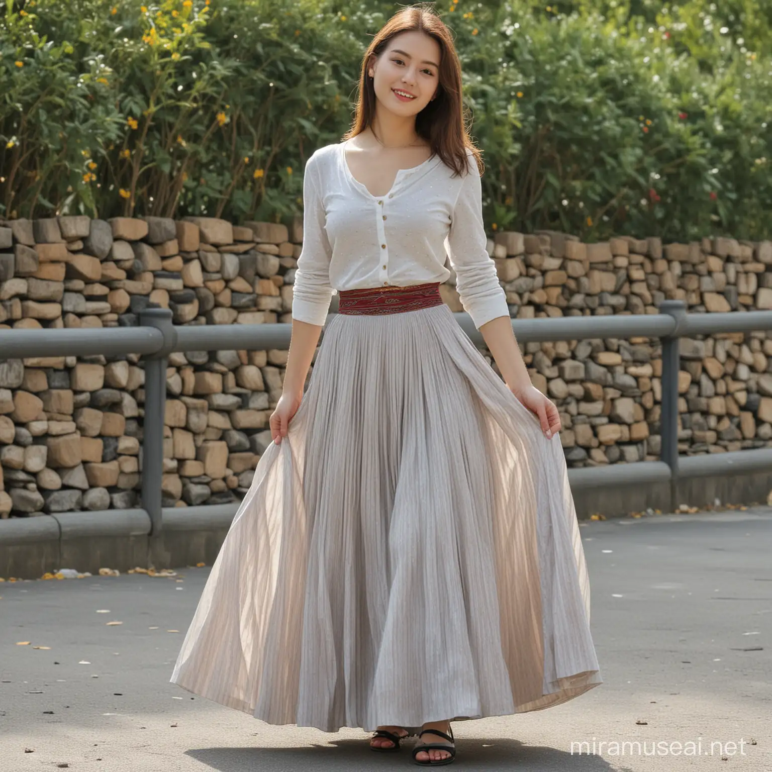 Graceful Young Woman in an Elegant FloorLength Skirt