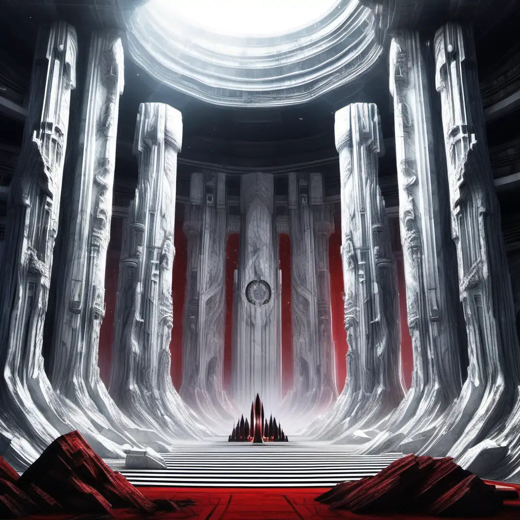 giant forest temple, white marble, black marble, red marble, Star Wars art