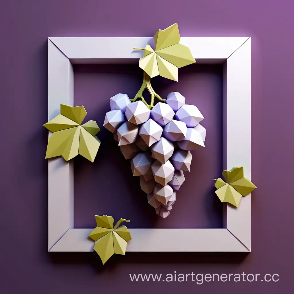 simple logo of 3D shining white grape frame. mad of grape arigami.