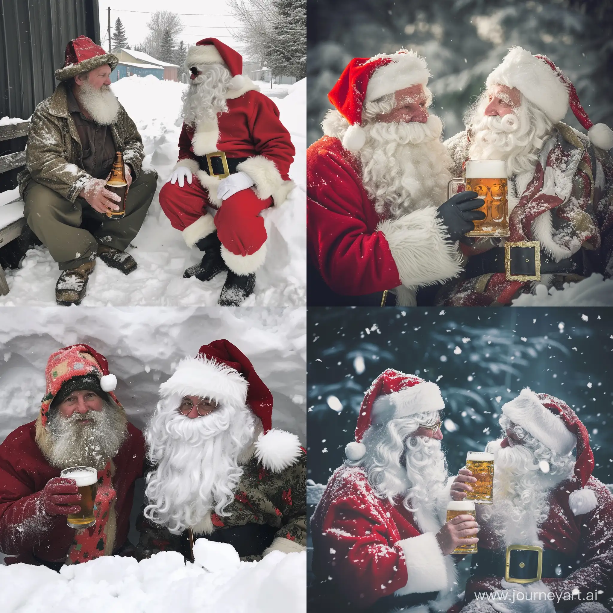 snow shite drinking beer with santa claus