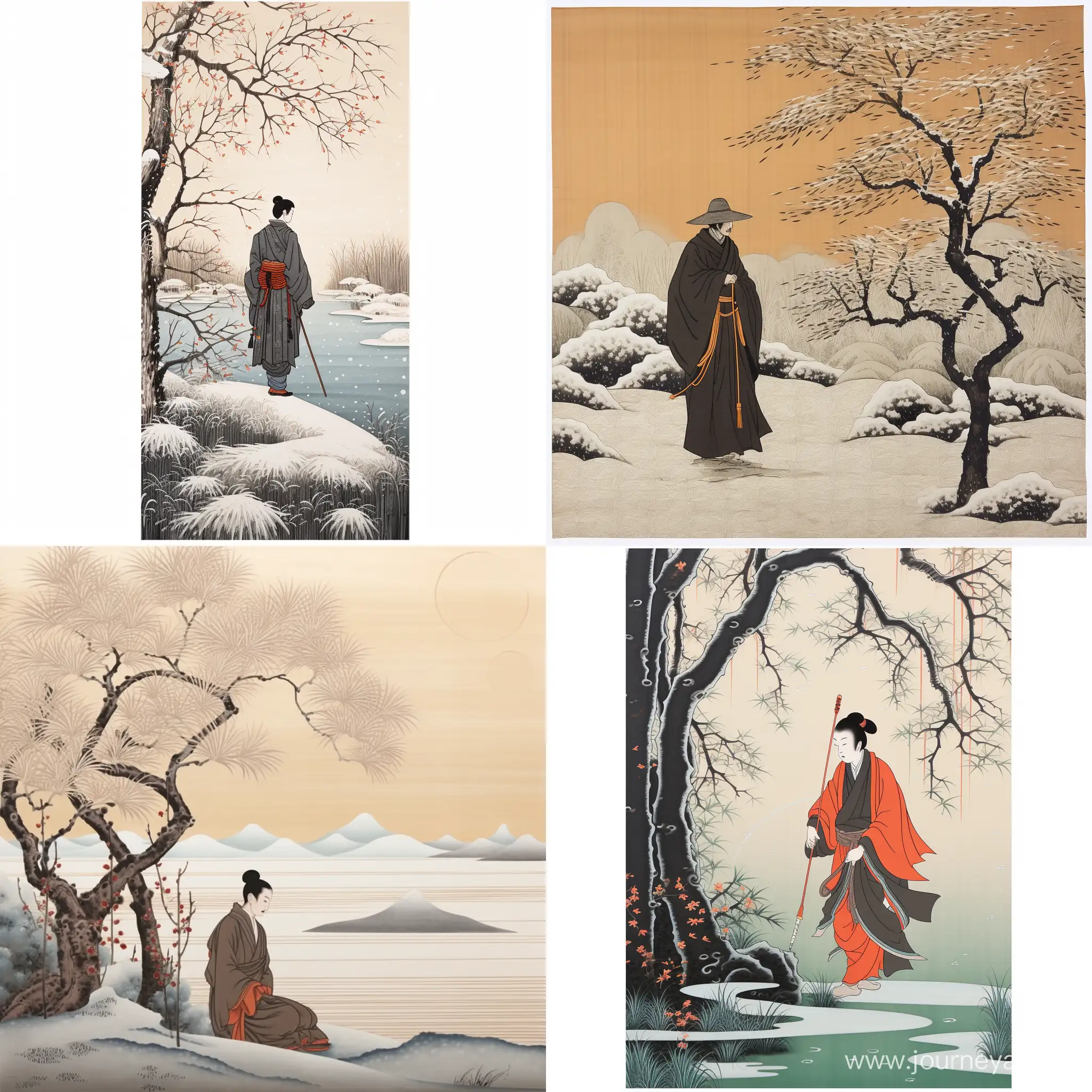 Japanese-Samurai-Sword-Practice-in-Snowy-Bamboo-Grove-by-the-Lakeside