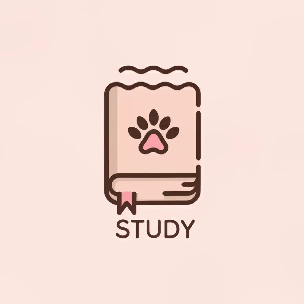 a logo design,with the text "Study", main symbol:a simple flat icon of a book with a paw print on it with. Use only 3 colors in the beige and rose color palette,Minimalistic,clear background