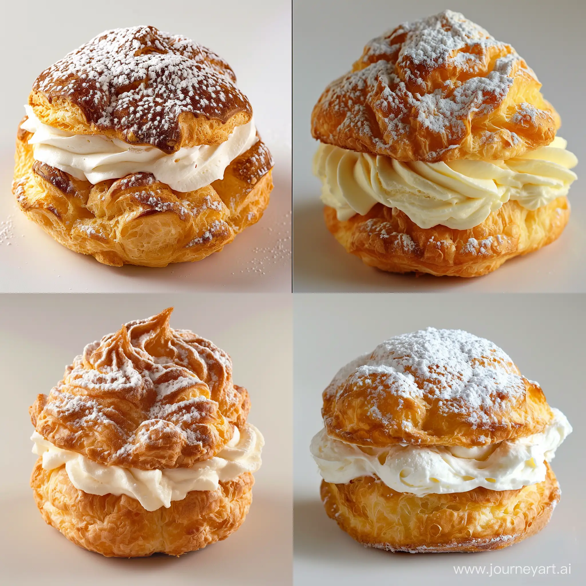 Appetizing cream puff, professional photography and light, close-up, backgroubd, solid background