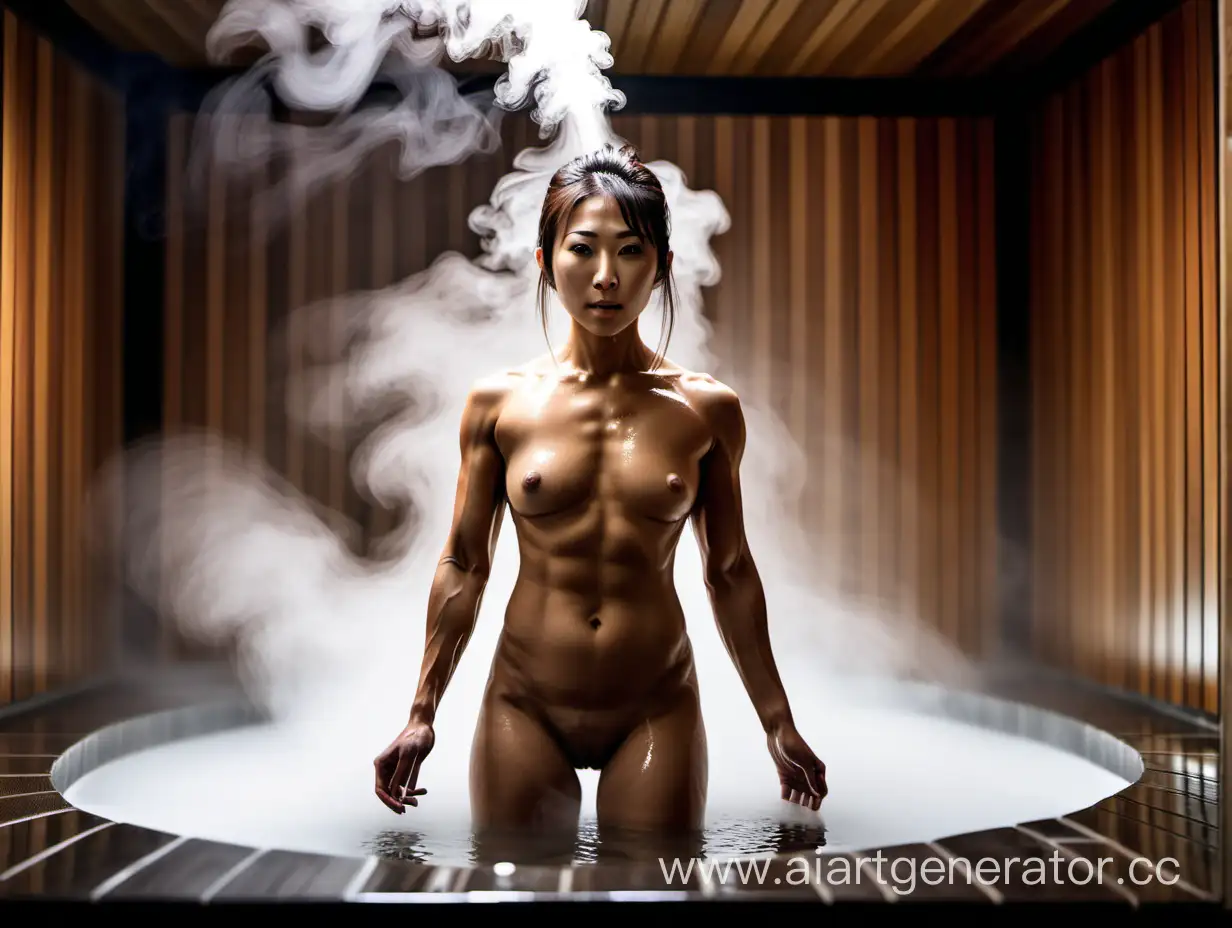 Muscular-Japanese-Woman-Relaxing-in-Steam-Room