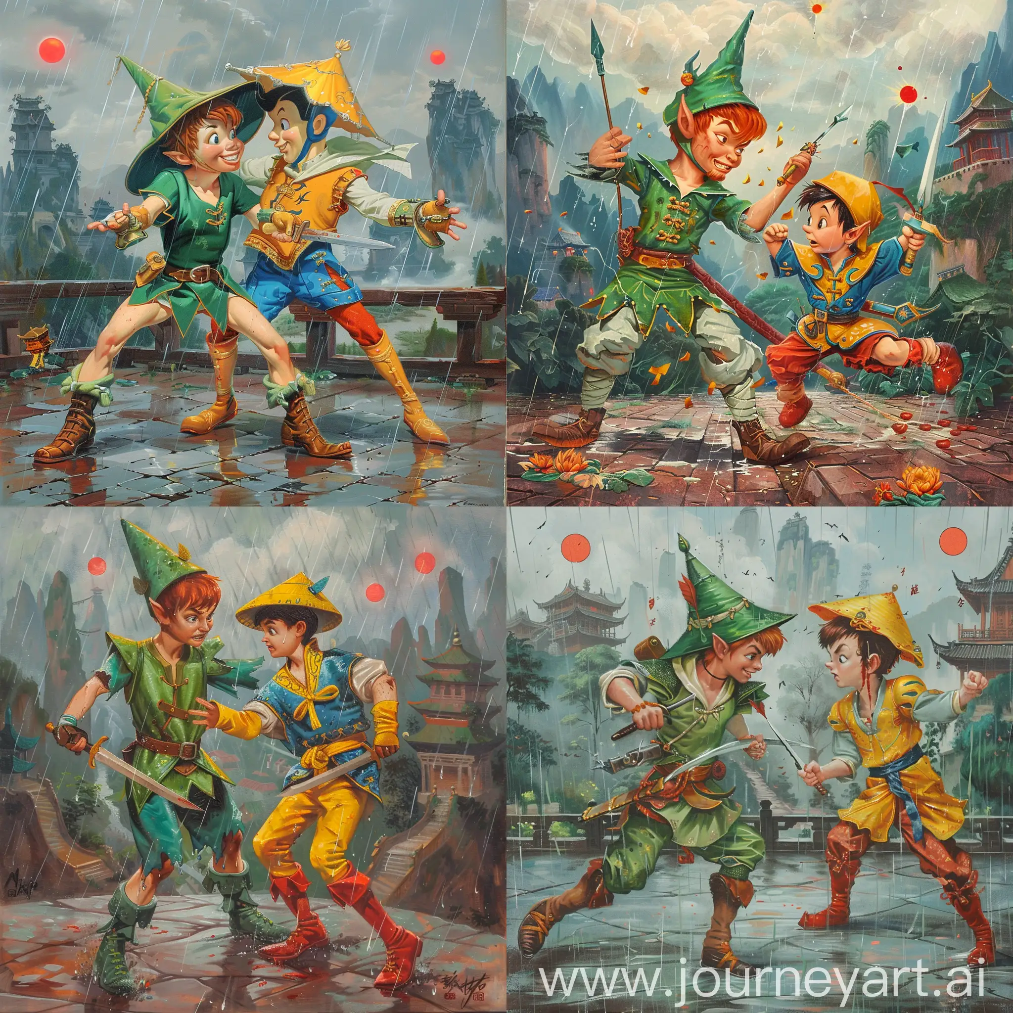 Disney-Characters-Peter-Pan-and-Pinocchio-in-Chinese-Style-Armor-Dueling-at-the-Luoyang-Buddhist-Longmen-Grottoes