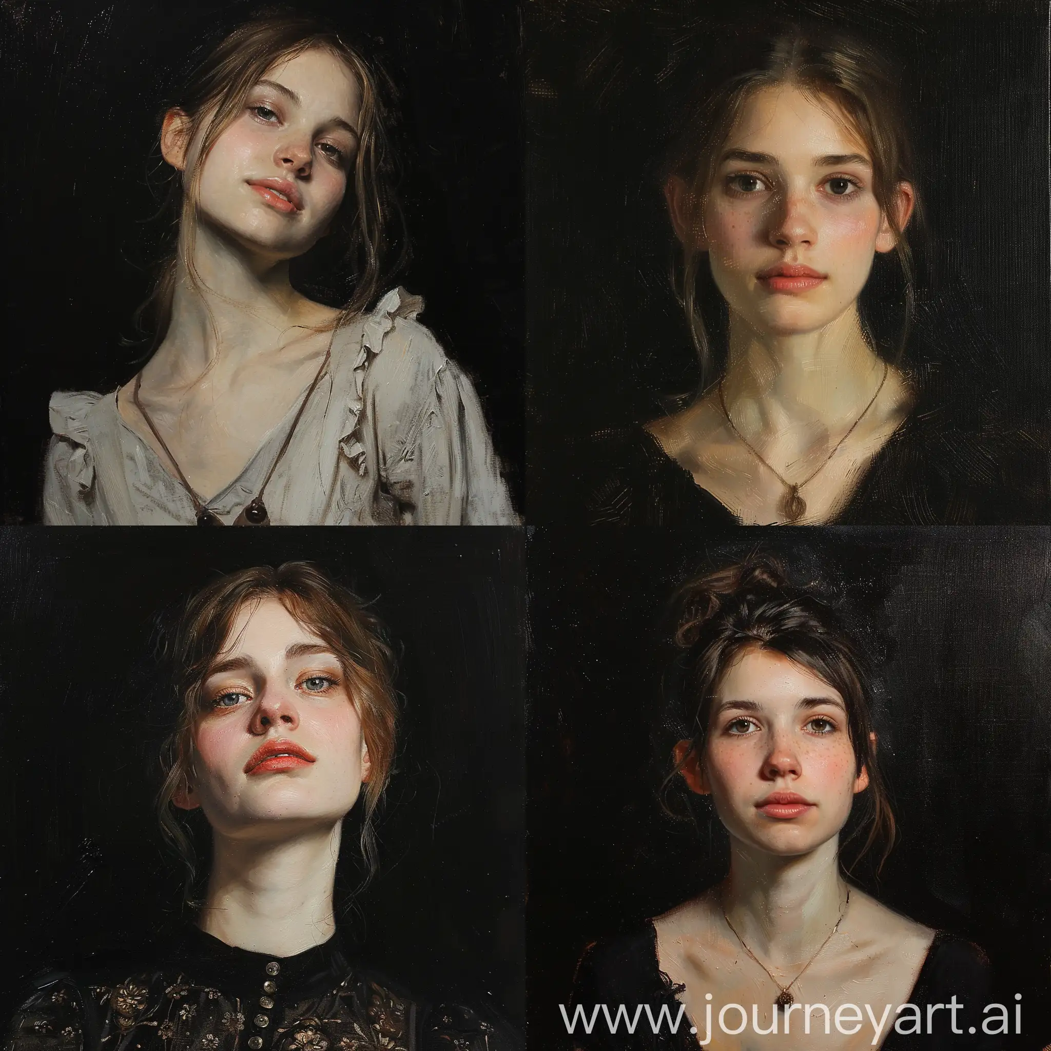 Oil sketch of a young woman , wlop John singer Sargent, jeremy lipkin and rob rey, range murata jeremy lipking, John singer Sargent, black background, jeremy lipkin, lensculture portrait awards, casey baugh and james jean, detailed realism in painting, award-winning portrait, amazingly detailed oil painting