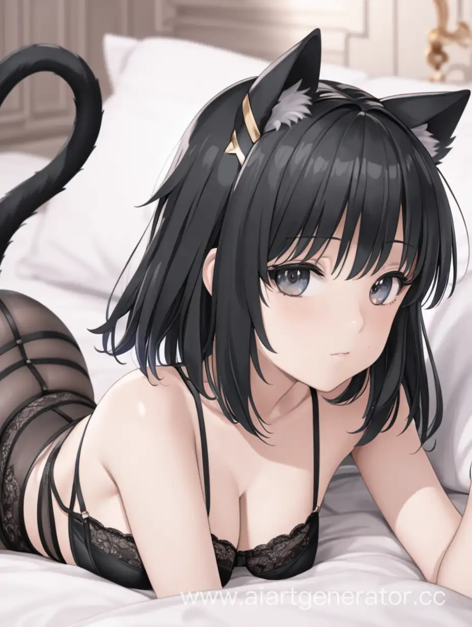 Sensual-Anime-Girl-Resting-on-Bed-with-Cat-Ears-and-Black-Panties