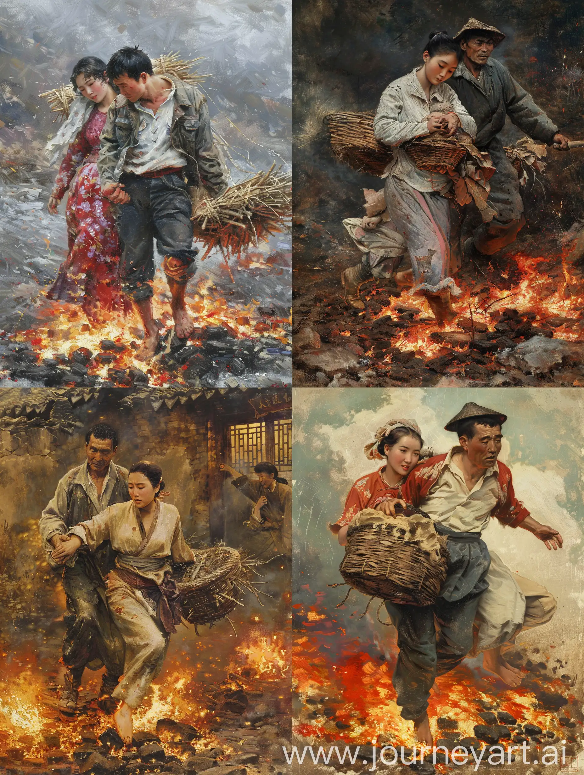 Traditional-Chinese-Wedding-Ritual-Husband-Carrying-Wife-over-Burning-Coals