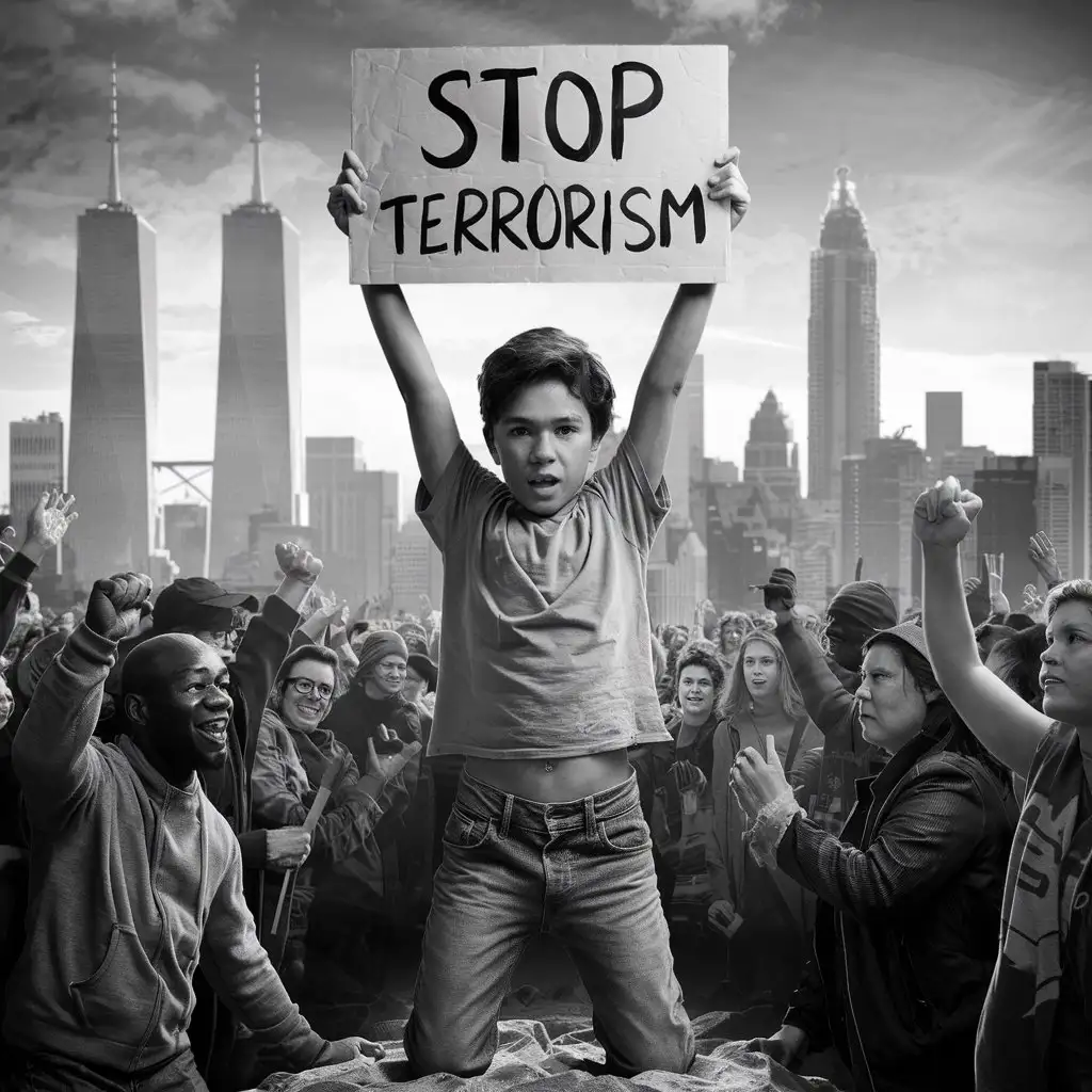 Youth-Standing-United-Against-Terrorism-in-Monochrome