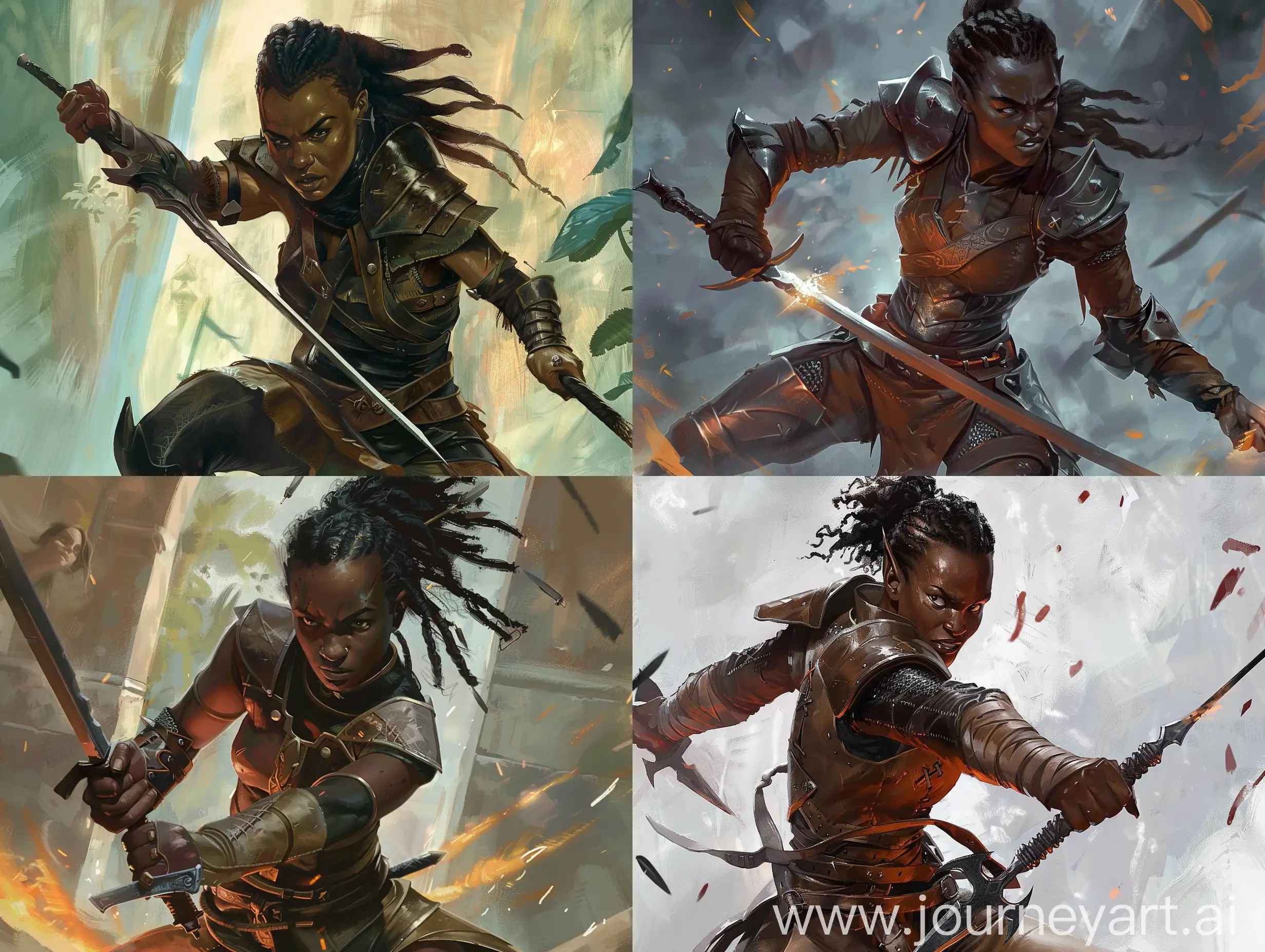 Dynamic-DarkSkinned-DD-Female-Warrior-in-Illustrative-Glaive-Battle