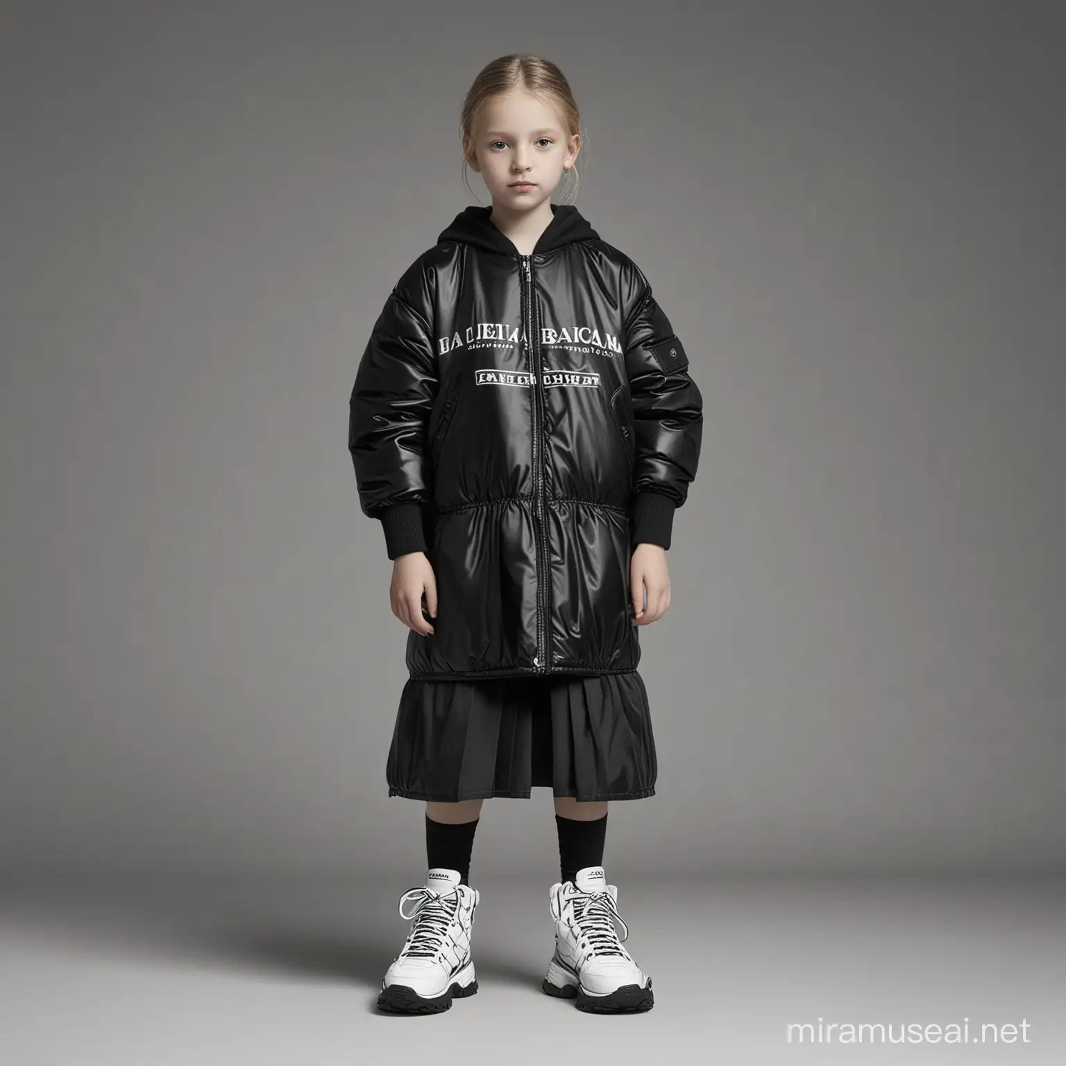 Create an image depicting a collaboration between Balenciaga and UNICEF. The image should reflect the shared values of responsible fashion and child protection. Include the logos of both Balenciaga and UNICEF, as well as symbolic elements representing the commitment of both parties to this collaboration