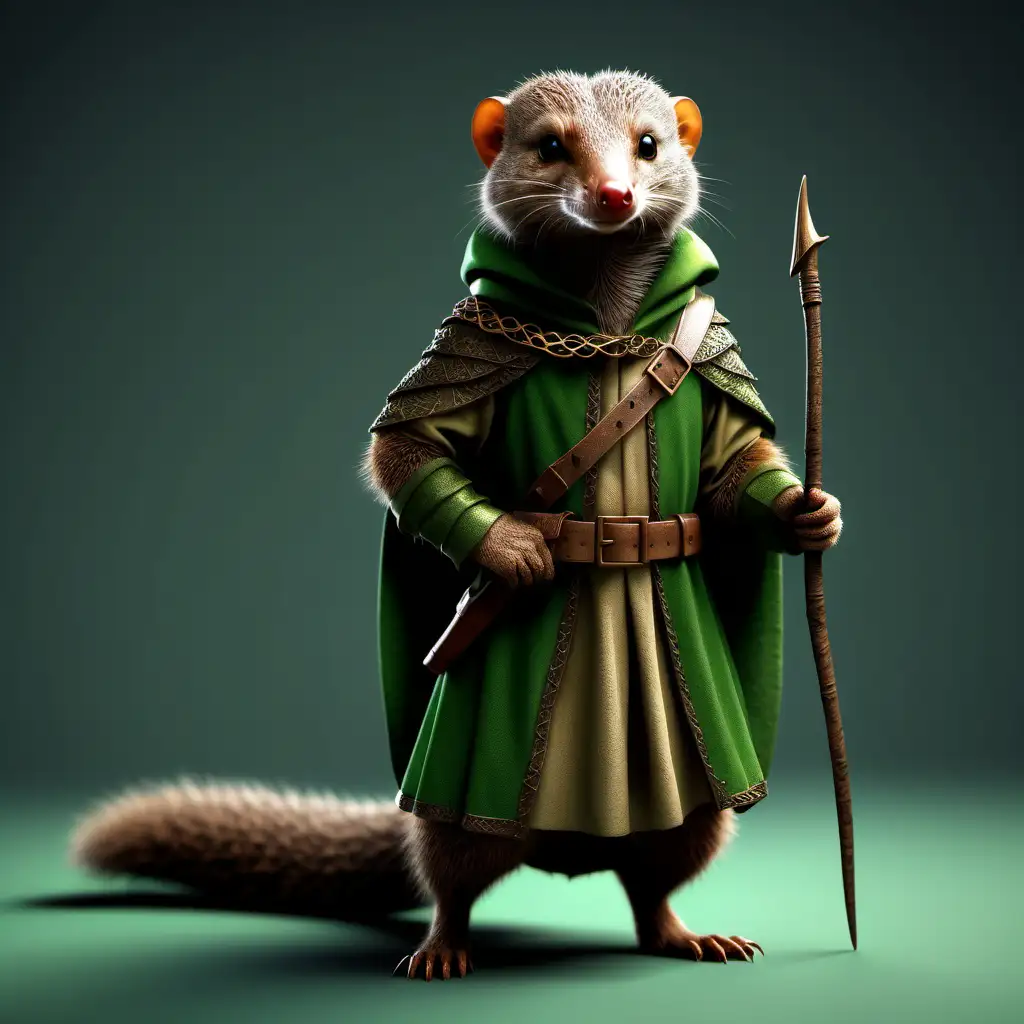 Adorable Realistic Robin Hood Mongoose Wearing Green Medieval Attire