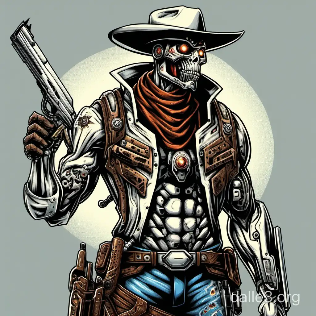 Cyborg Cowboy Holding Rifle in Futuristic Desert Landscape | Dalle3 AI