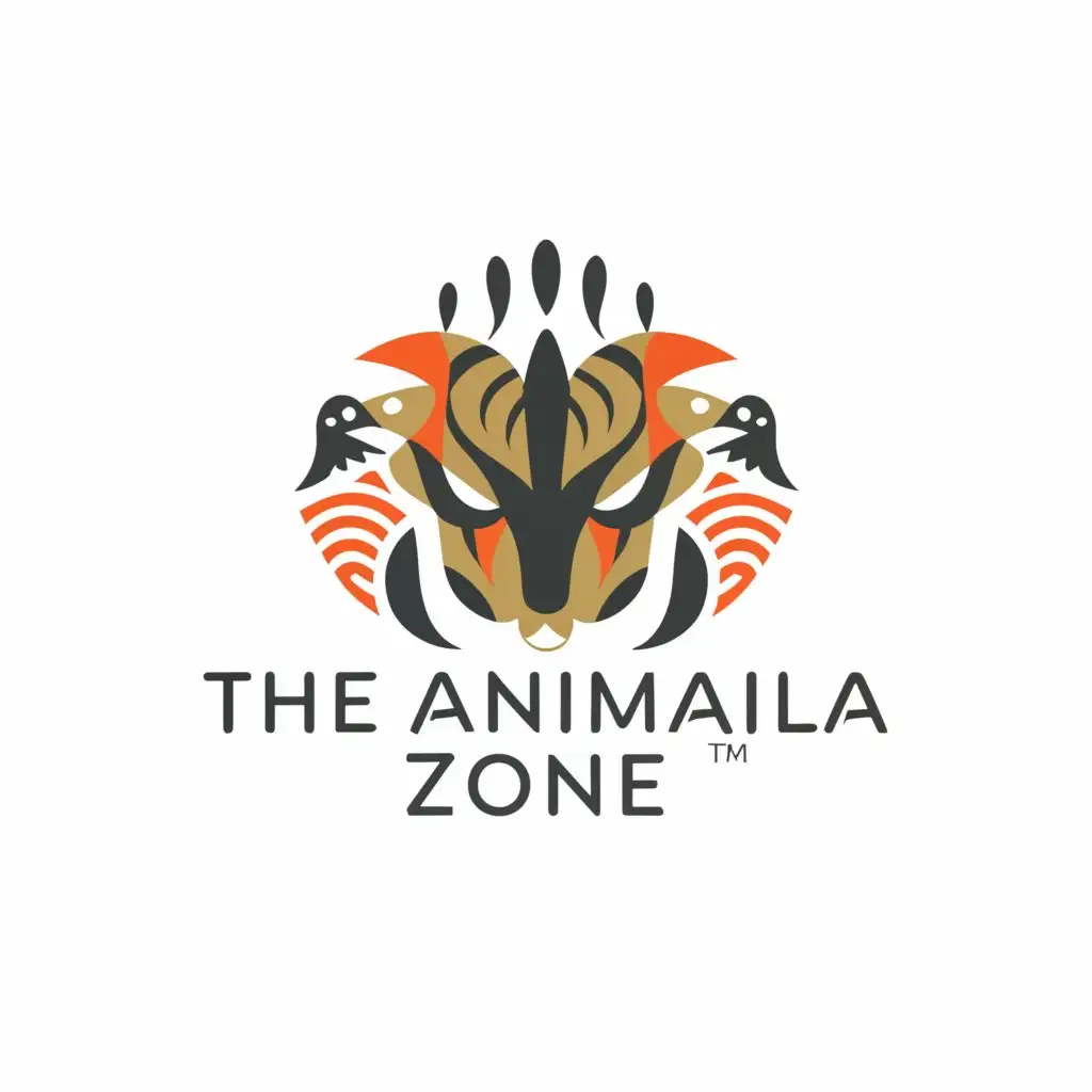 a logo design,with the text "The Animalia Zone", main symbol:animals like elephant, tiger, bird, fish, snake,Minimalistic,be used in Animals Pets industry,clear background