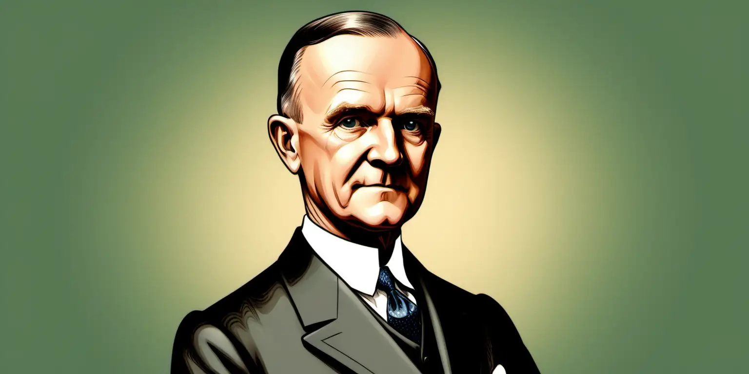 Cartoon Illustration of Calvin Coolidge on a Solid Background