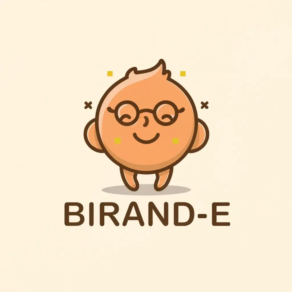 a logo design,with the text 'BRAND-E', main symbol:a cartoonish imaginary character who has a round face thinking about life,complex,clear background