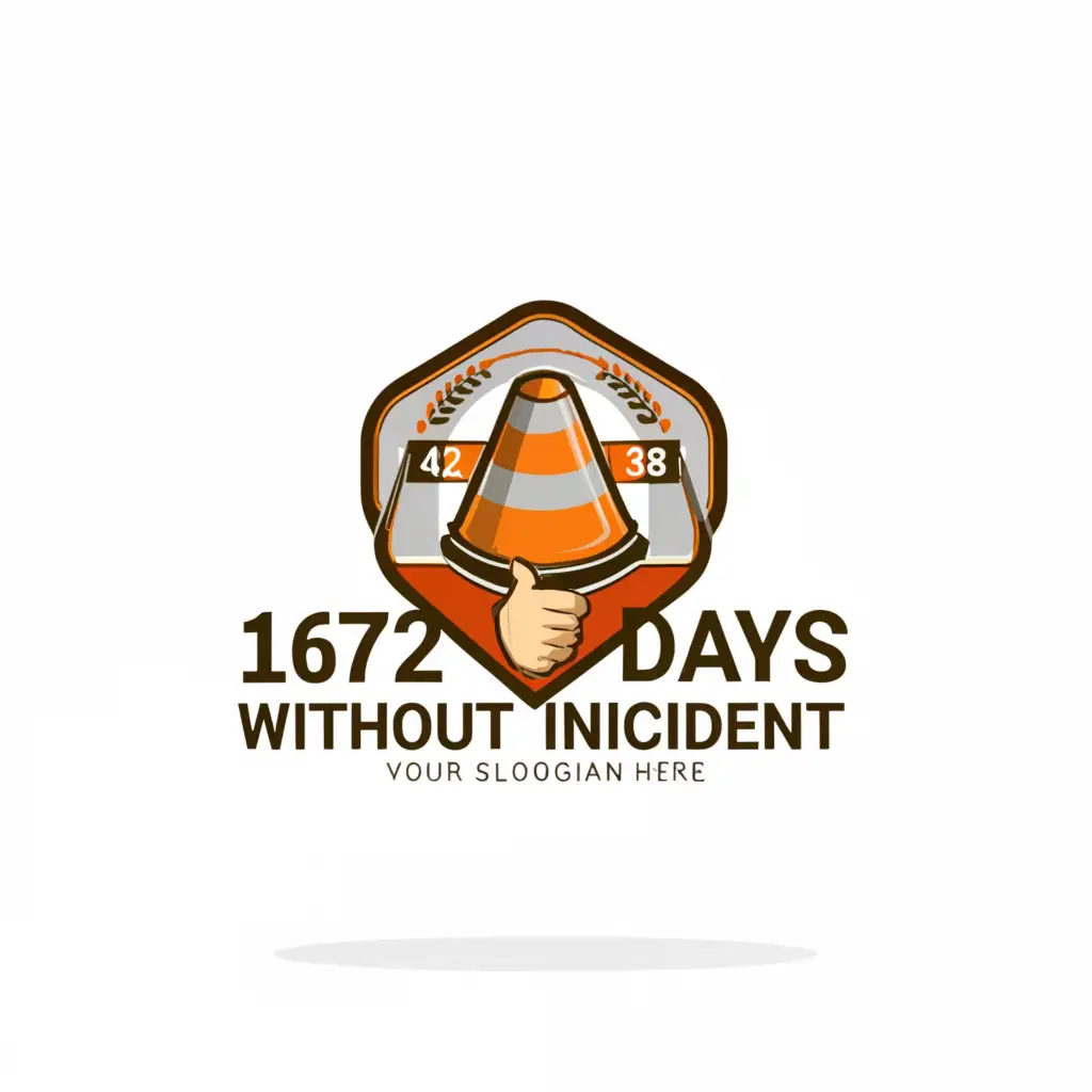 a logo design,with the text "1672 days without incident", main symbol:a safety cone and a thumbs up,Moderate,be used in Construction industry,clear background