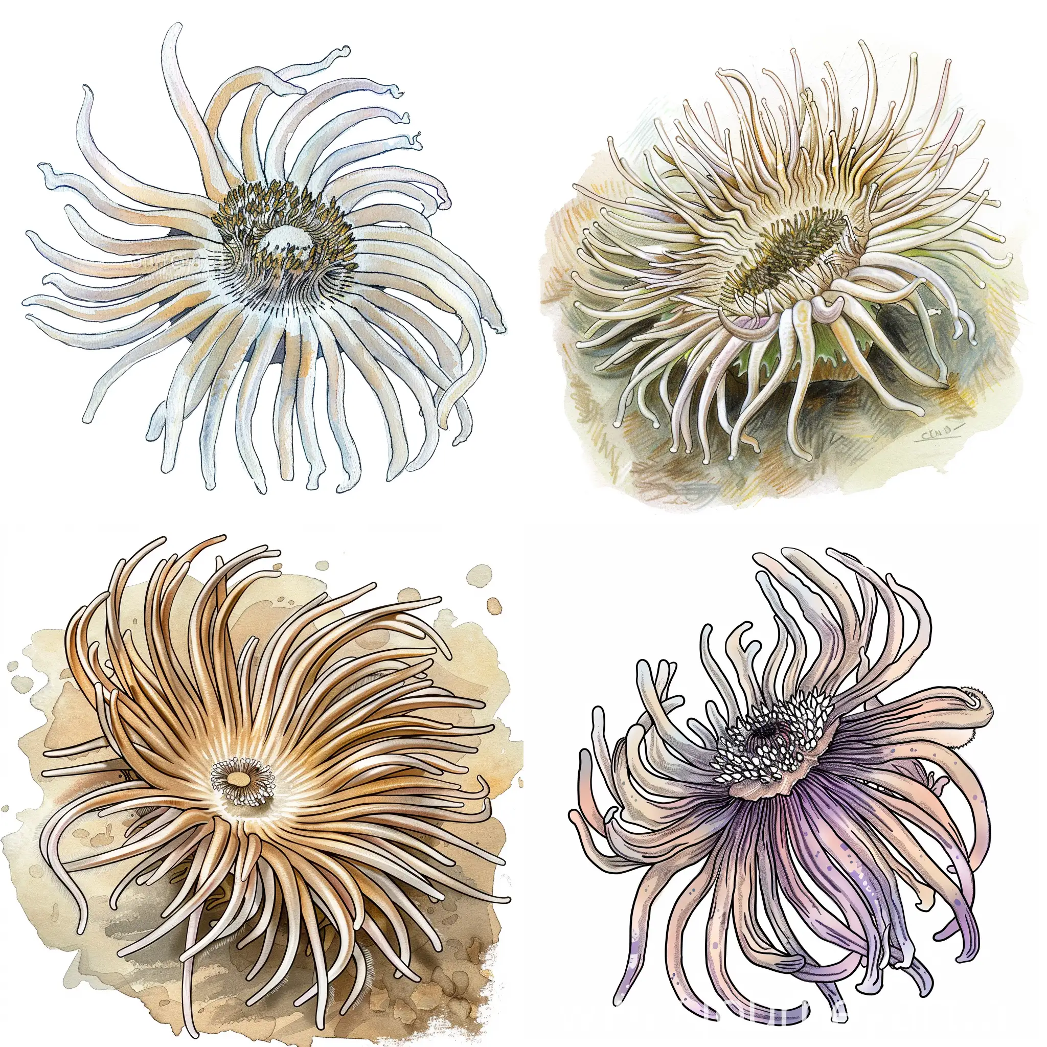 A drawing illustration of one anemone facing slightly to the left