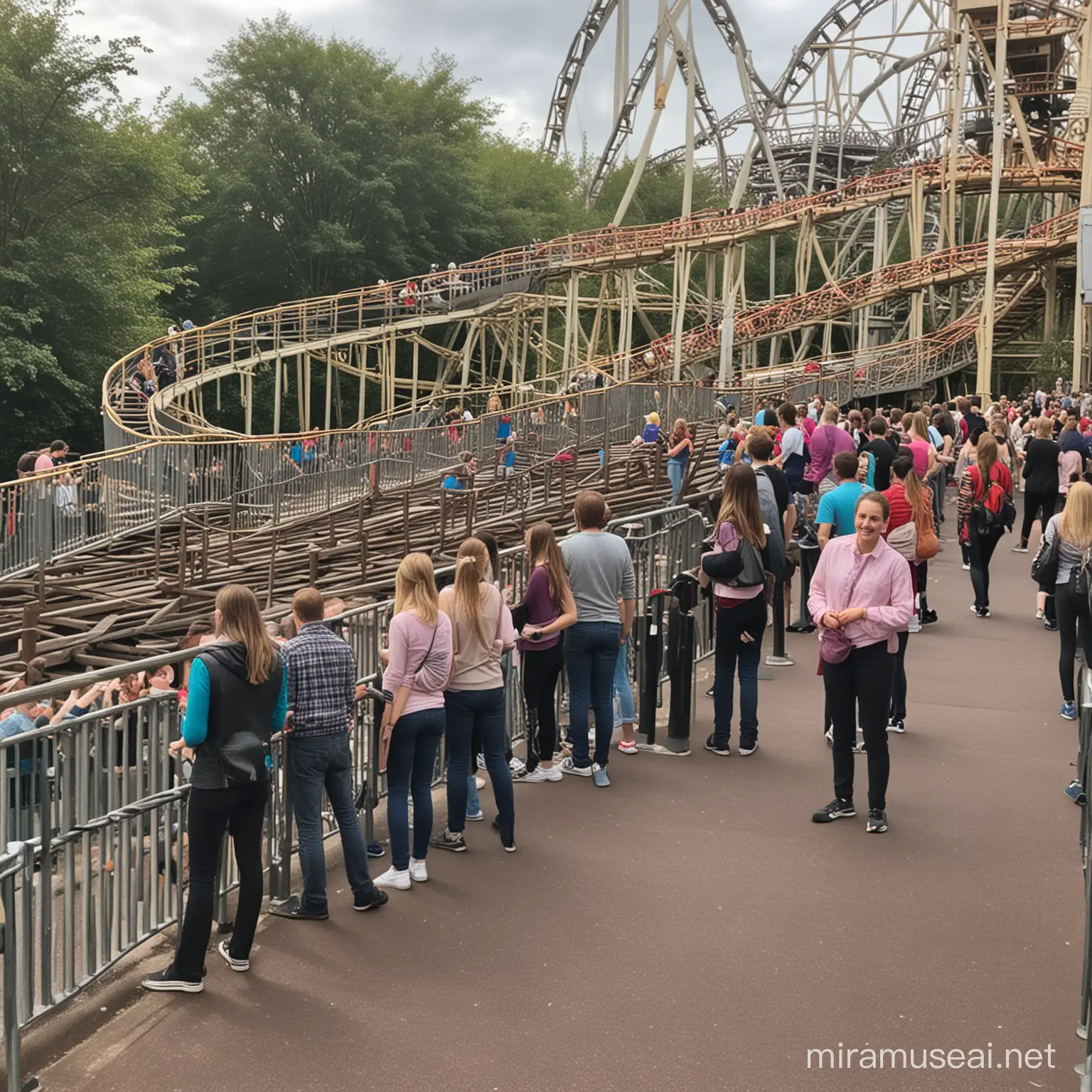 the queue line waiting to ride on a rollercoaster