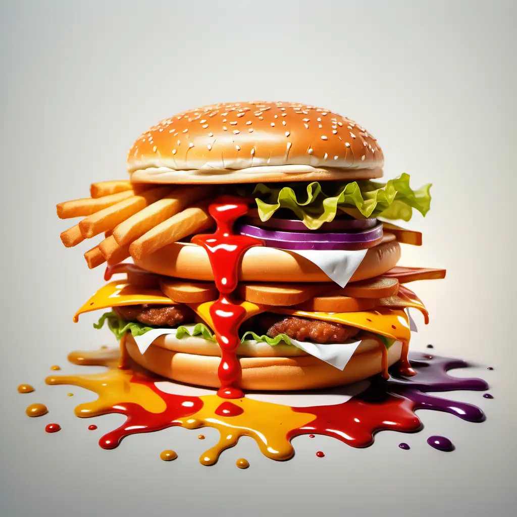 Vibrant Oil Colors Fast Food Illustration
