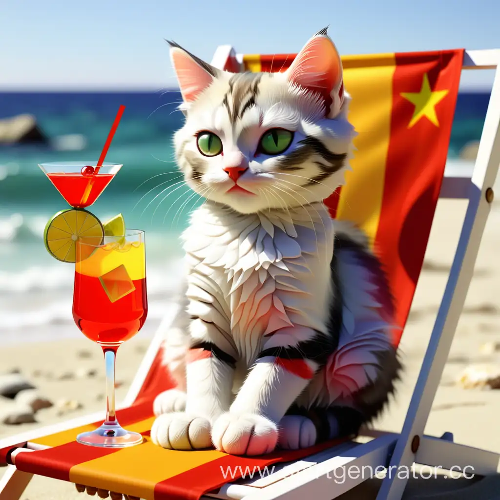 Spanish-FlagColored-Kitty-Relaxing-with-a-Beach-Cocktail