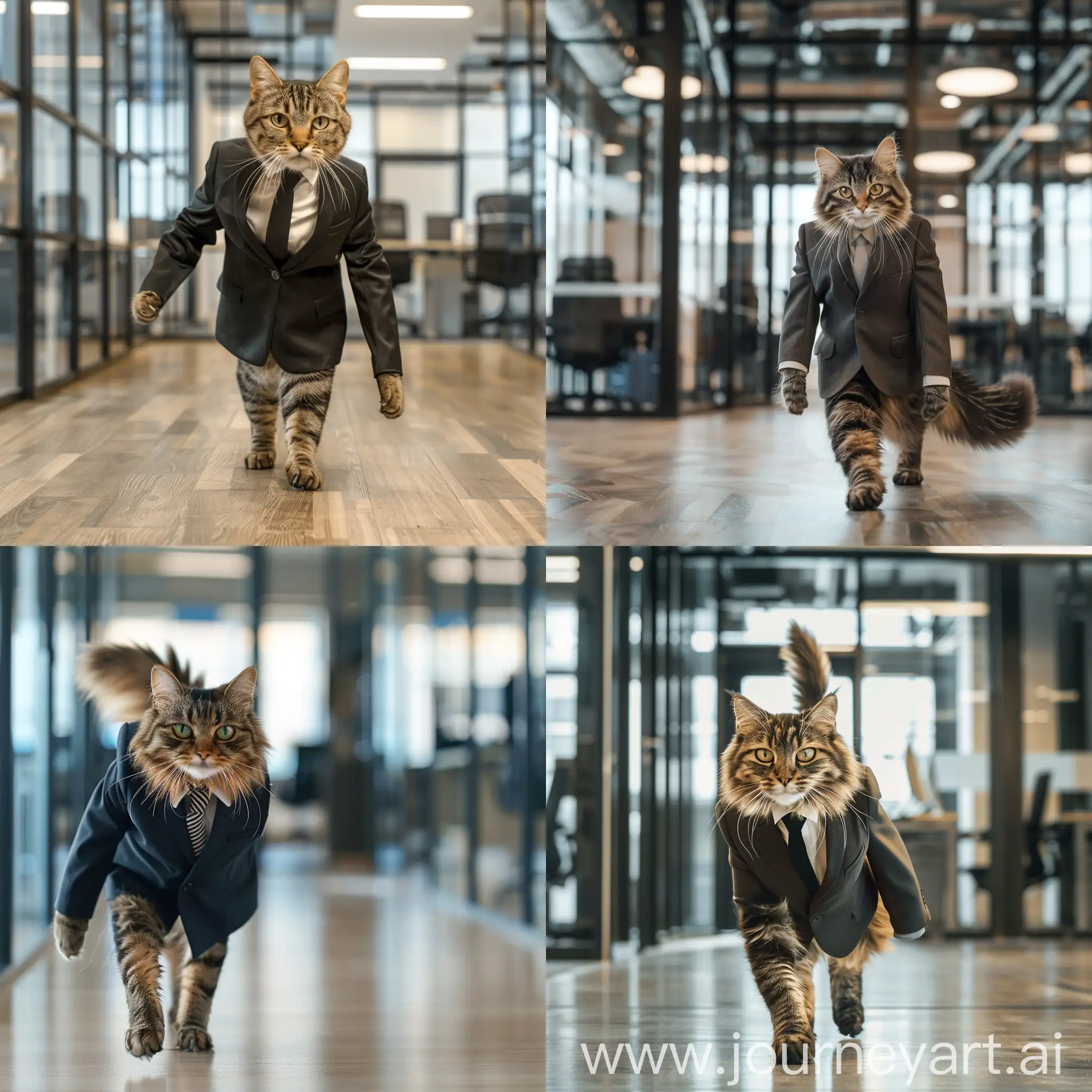 Elegant-Feline-Executive-Strolling-Through-Modern-Office-Space
