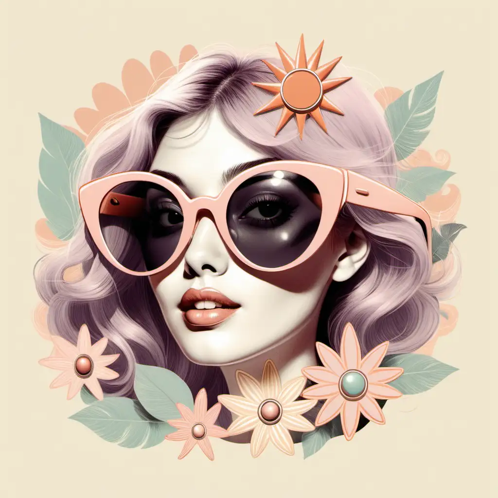 illustration, one coquette whimsical  
sun glasses element ,soft, pastel colors, incorporate a touch of vintage-inspired design, and focus on conveying a charming and flirtatious vibe
