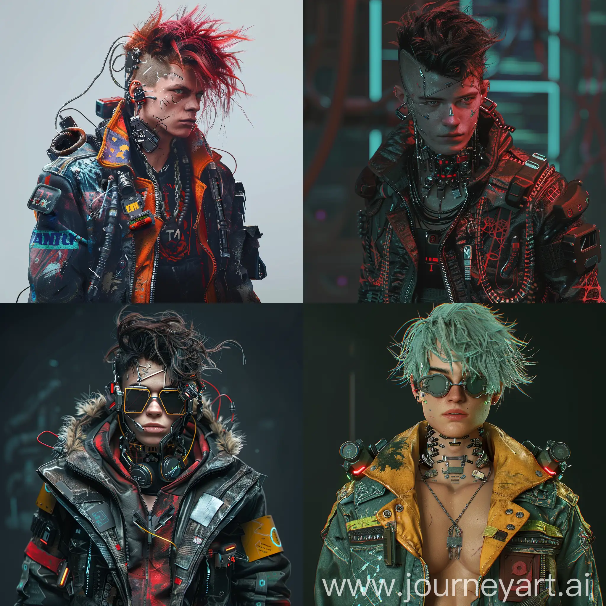 Cyberpunk,rockerboy character,20 years old, grunge styled futuristic clothing,hacker,a lot of implants