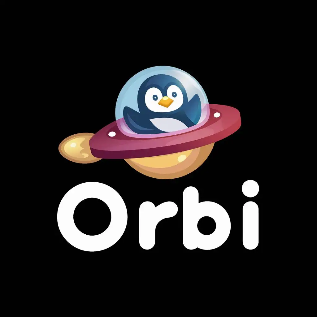 logo, ios logo, a cute space penguin piloting a spaceship, vectorized graphics look, with the text "orbi", typography, be used in Internet industry