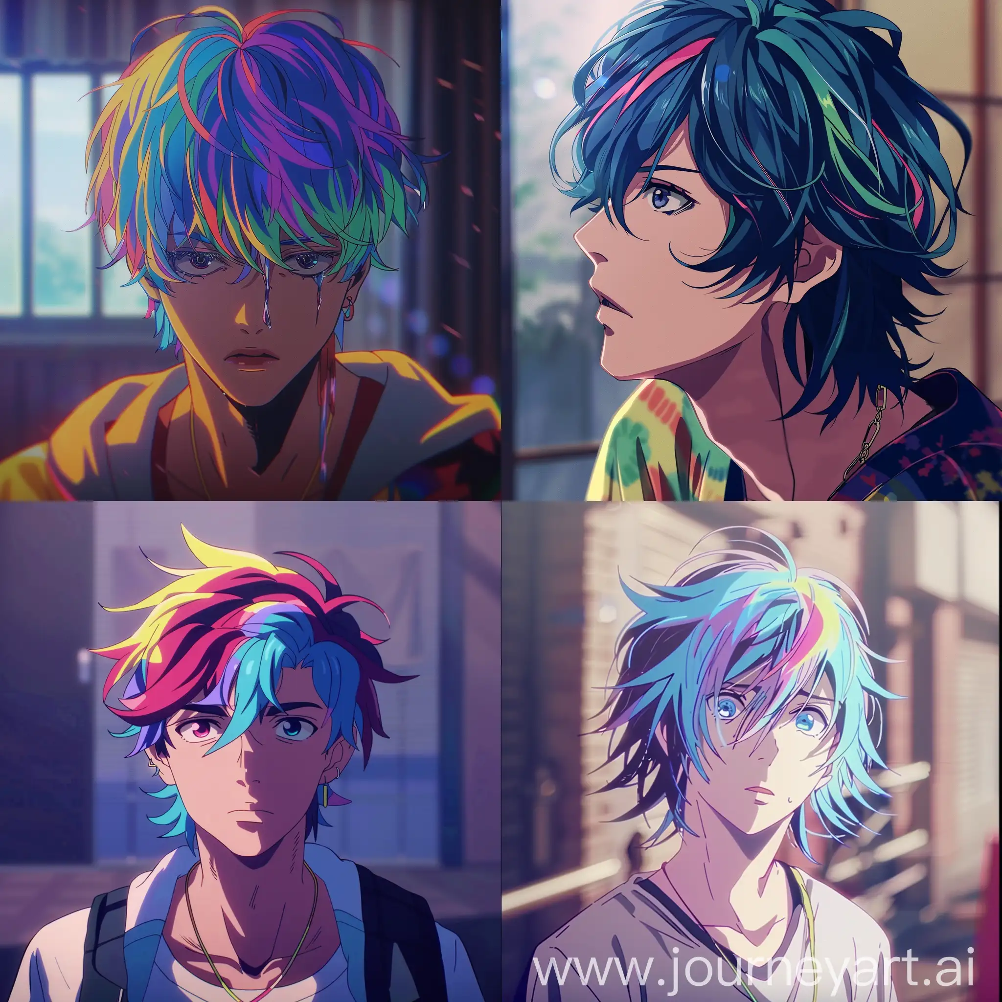anime episode still shot, rough-edged 2d animation, anime scene, gorgeous male, handsome, unique, screenshot, colorful hair, fantasy, i can't believe how beautiful it is, anime of beautiful guys, bishounen anime, anime for girls, beautiful designs