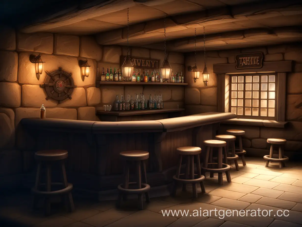 Desert-Tavern-Interior-with-Bar-Counter-at-Night