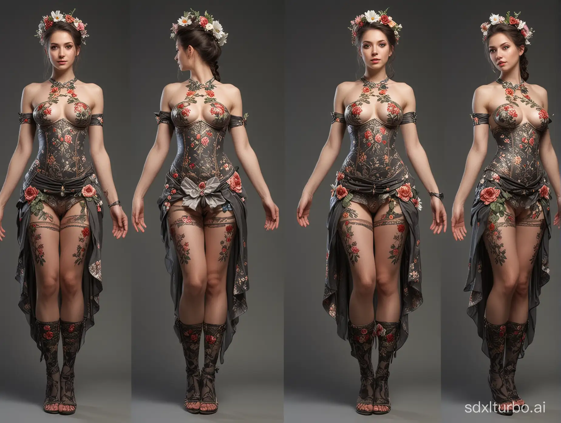 Dark-Fantasy-Priestess-in-FlowerDecorated-Attire-and-Stockings