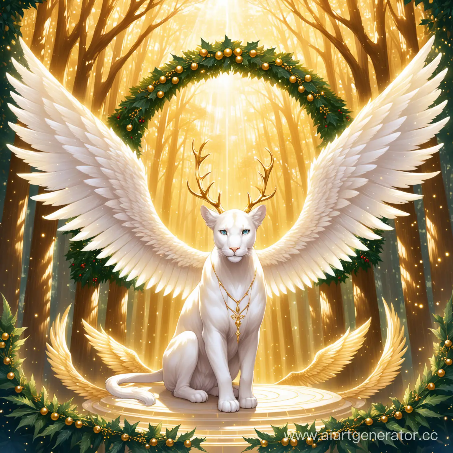 Ethereal-Albino-Sacred-Animal-with-Panther-and-Deer-Motif-in-Angelic-Forest