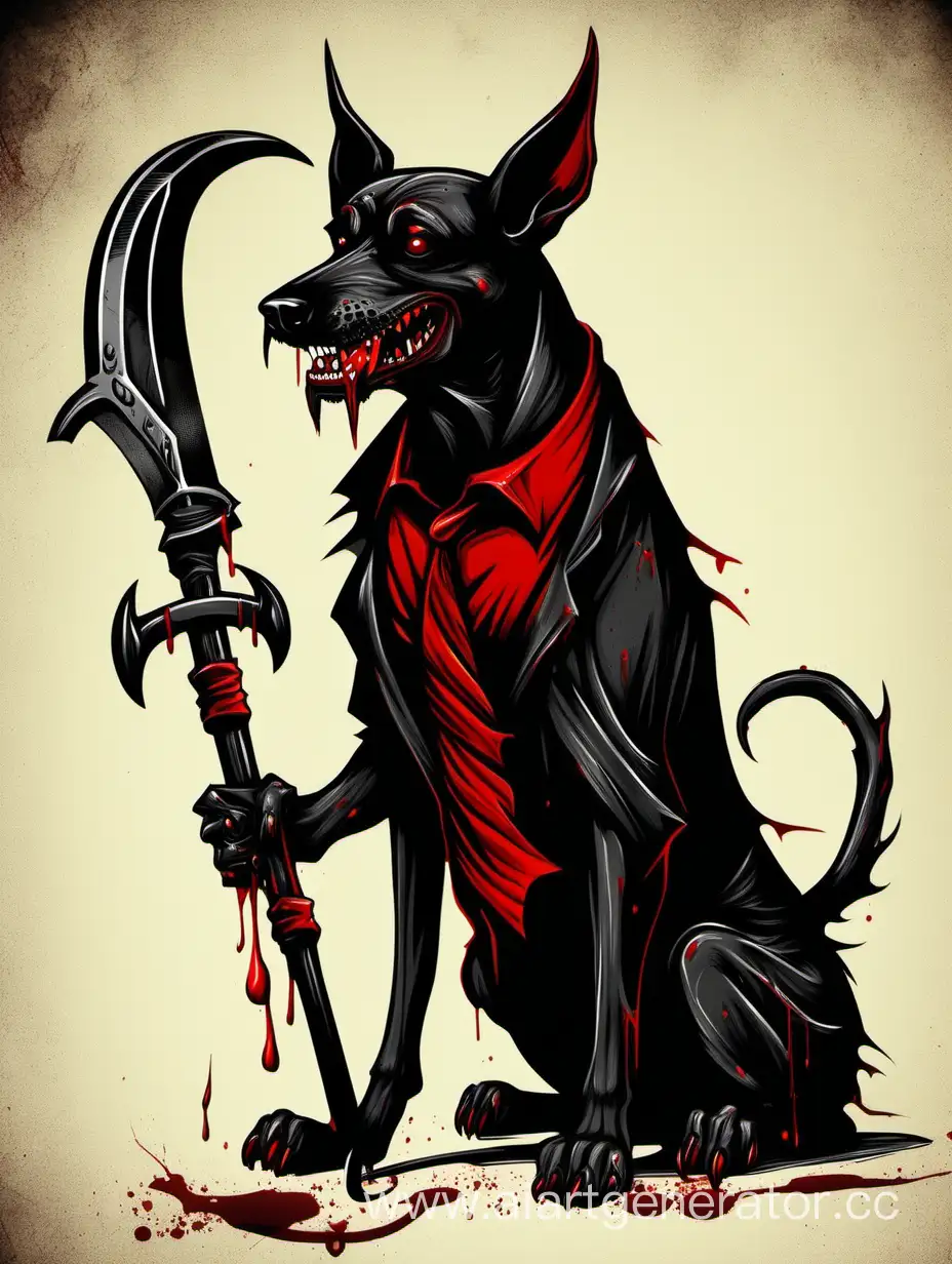 Devilish-Dog-with-Sickle-in-Red-and-Black