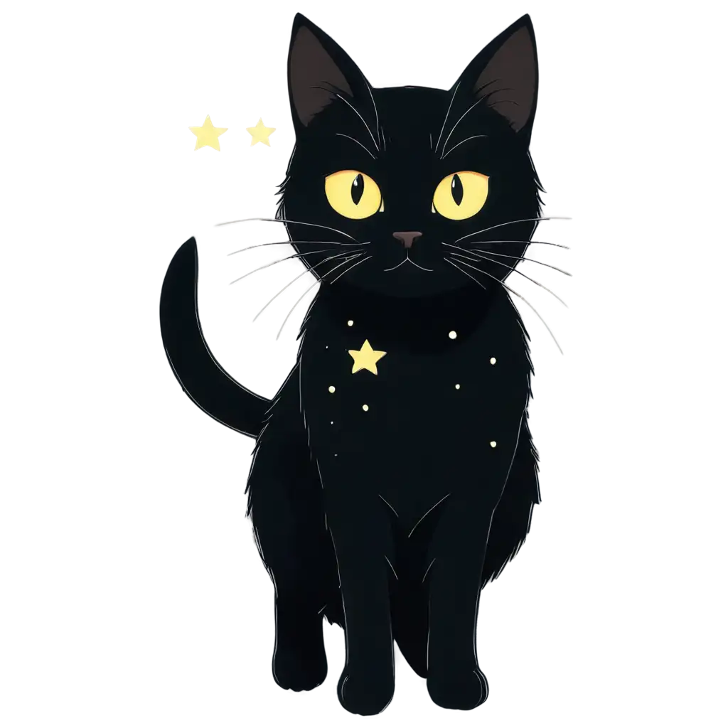 in manga style , A black cat with stars