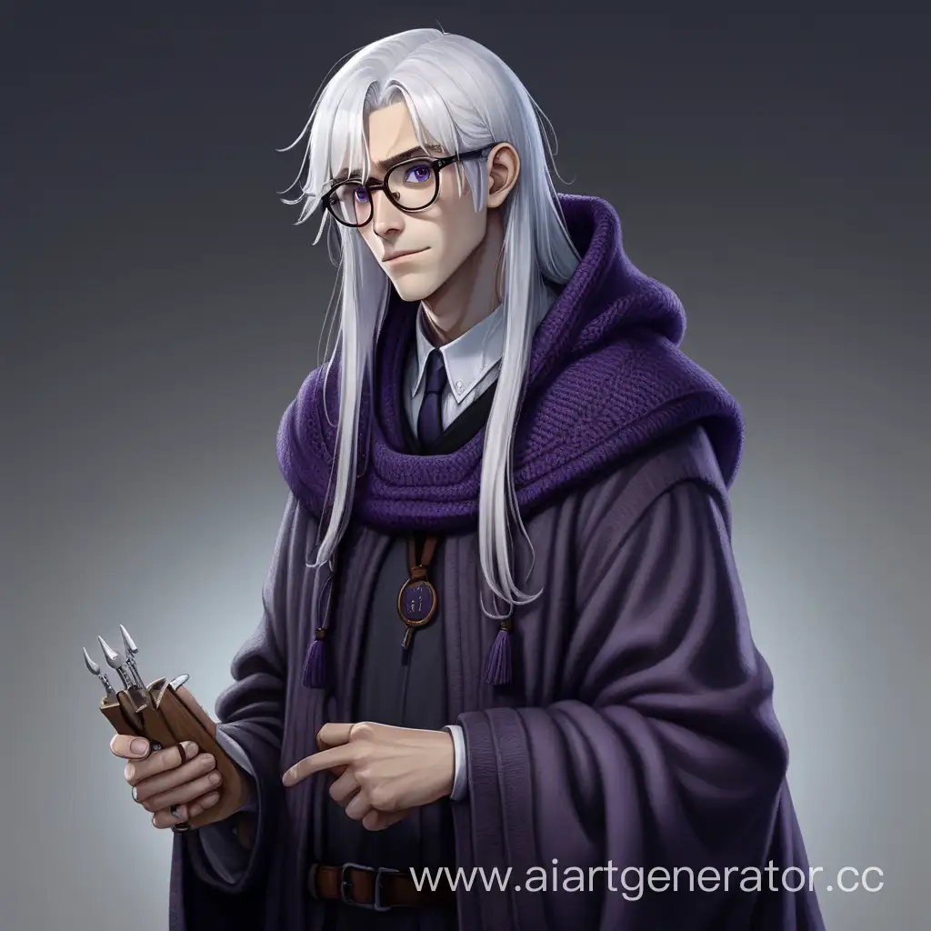Dark-PurpleEyed-Young-Man-in-Knitted-Sweater-and-Doctors-Cloak-with-Scalpels
