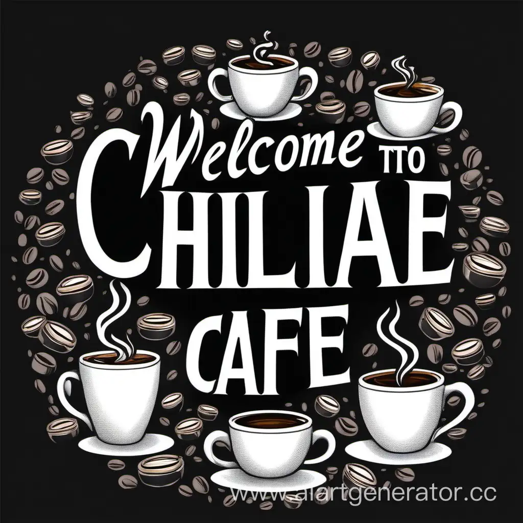 Chill-Cafe-Welcome-Sign-with-Coffee-Cups-on-Black-Background