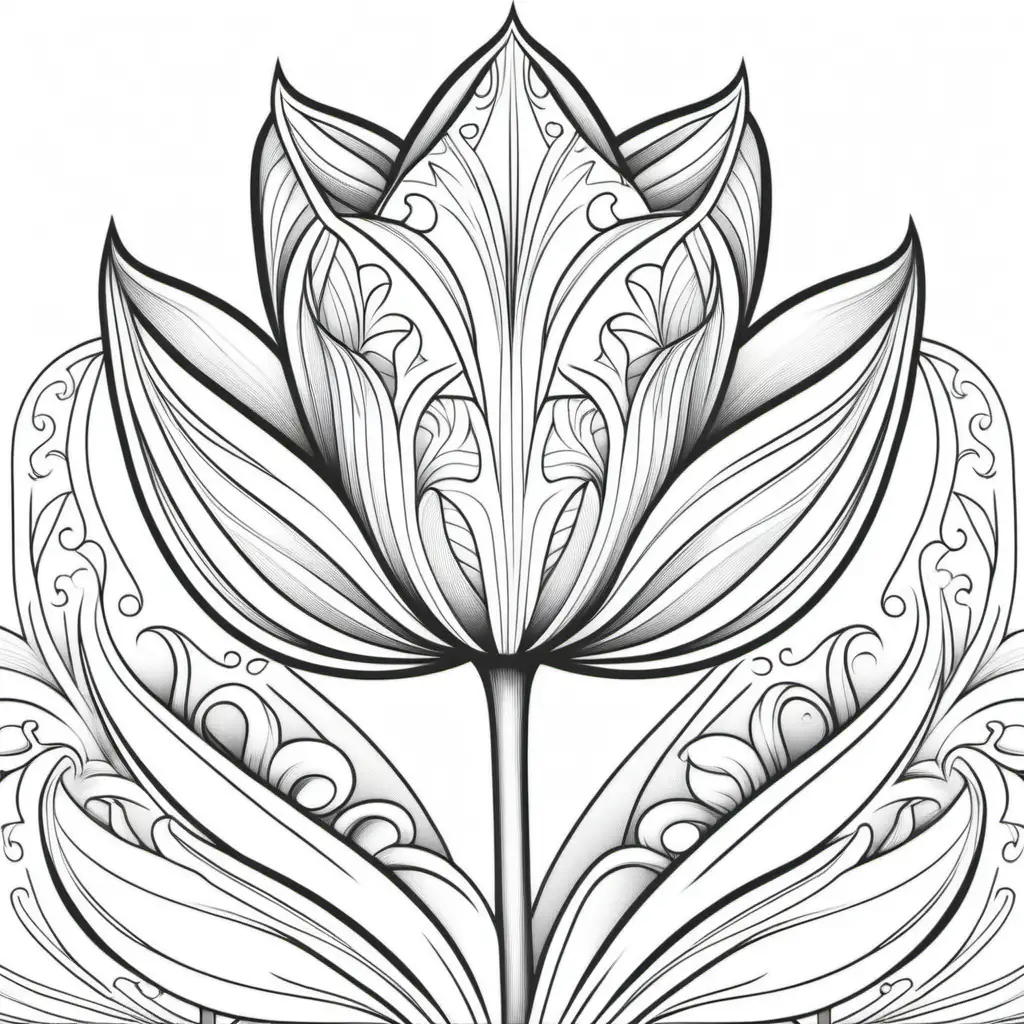 Coloring book page of a tulip flower mendalla