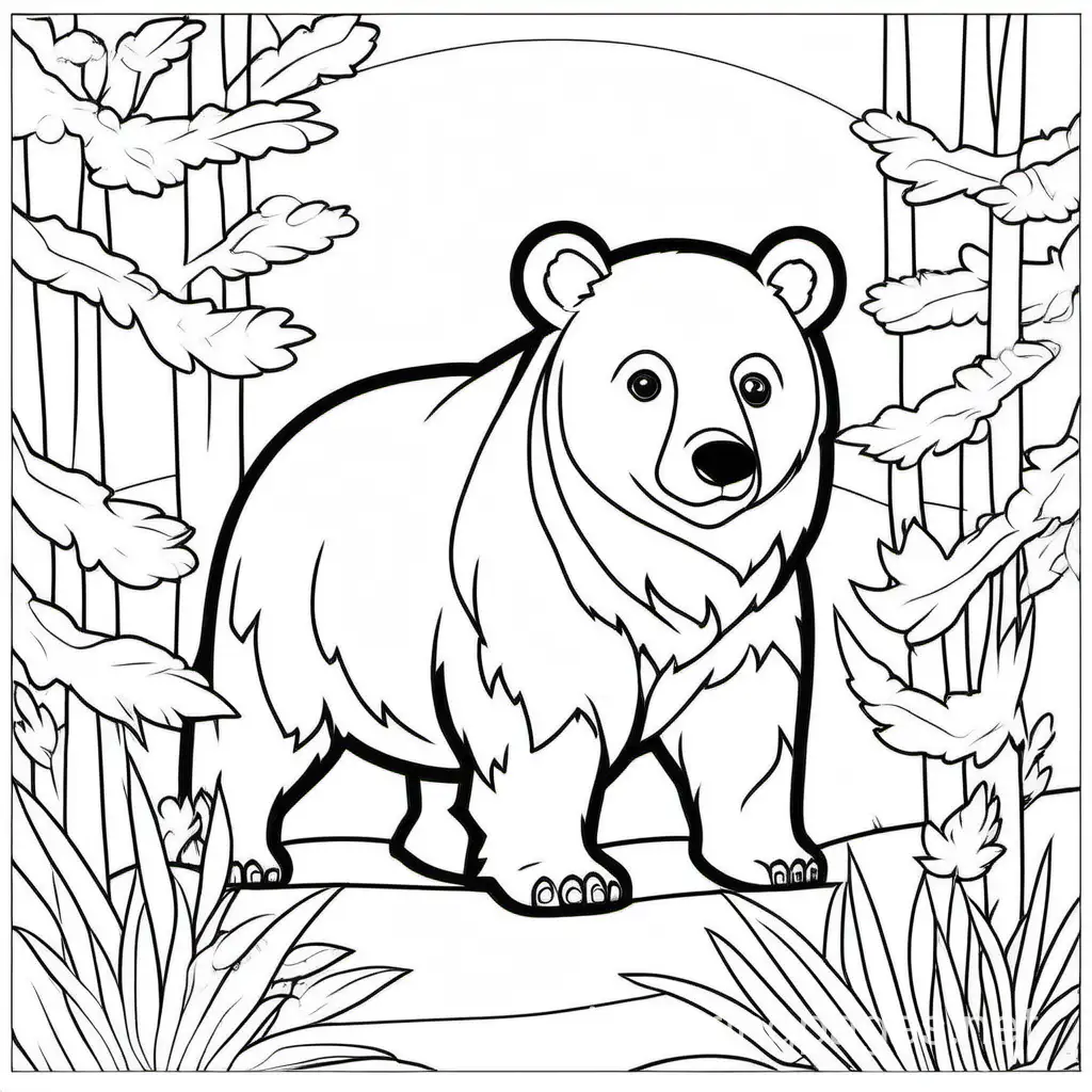 Black Bear, Coloring Page, black and white, line art, white background, Simplicity, Ample White Space. The background of the coloring page is plain white to make it easy for young children to color within the lines. The outlines of all the subjects are easy to distinguish, making it simple for kids to color without too much difficulty