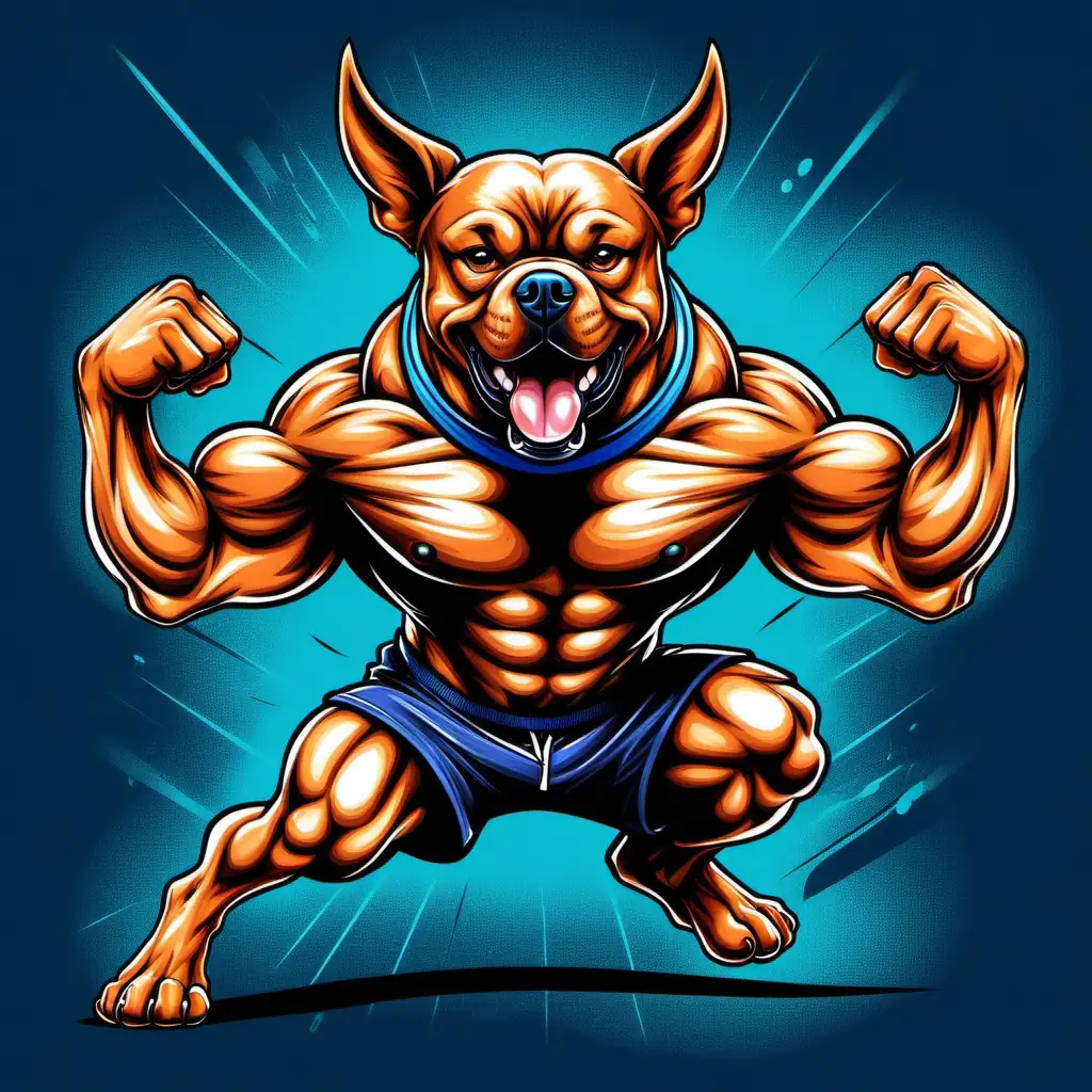 Energetic Muscled Dog Fitness TShirt Design | MUSE AI