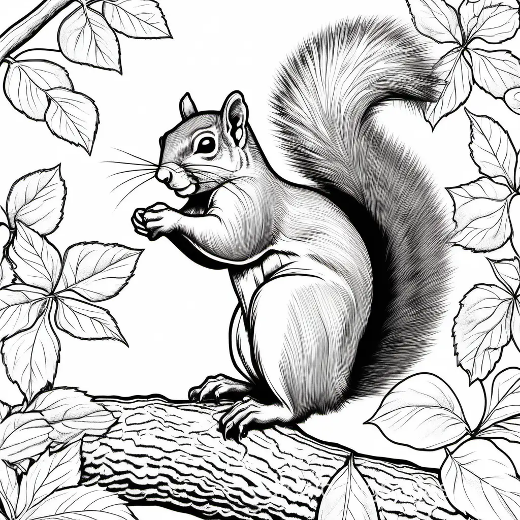 Simple-Gray-Squirrel-Coloring-Page-for-Kids-and-Adults-Line-Art-on-White-Background