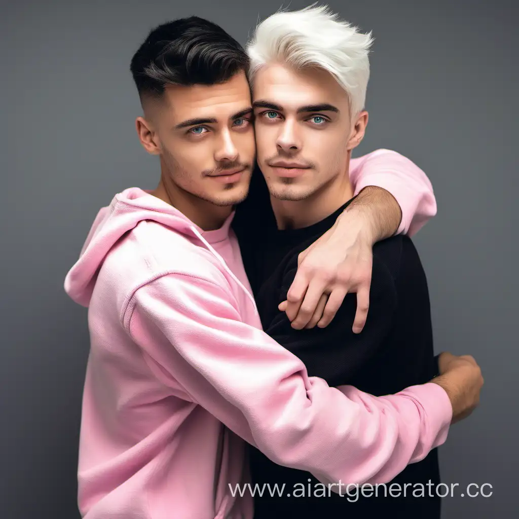 Affectionate-Embrace-Young-Gay-Couple-in-Stylish-Attire-Share-a-Tender-Hug