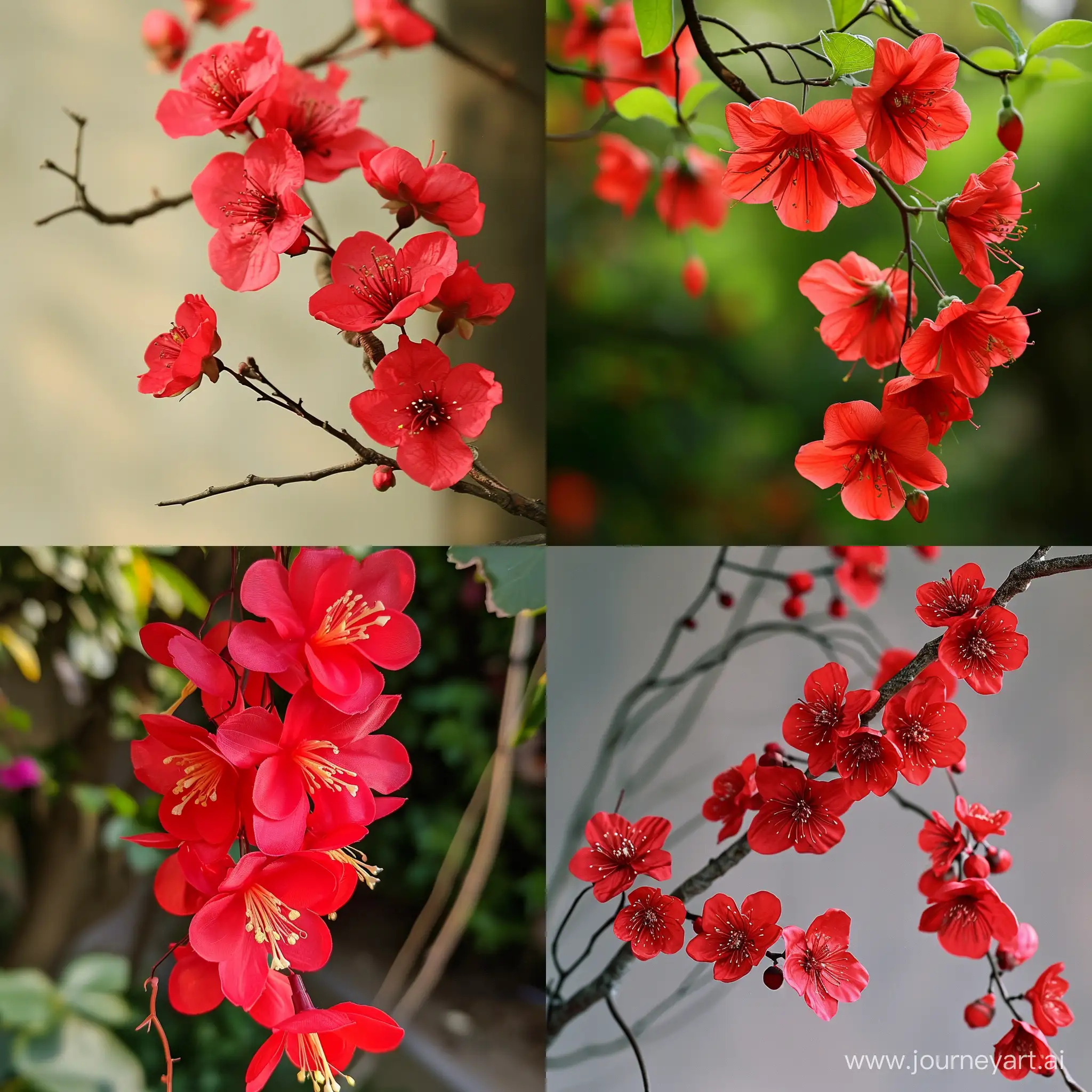 beautiful red asian flowers on vine
