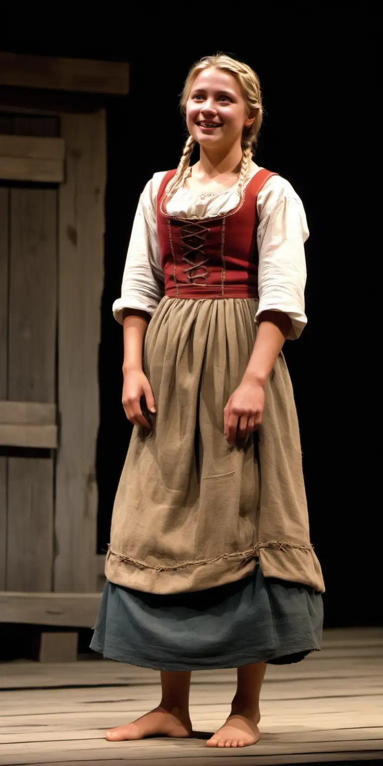Passionate 28YearOld Actress Portrays Rustic Peasant Girl on Theater Stage