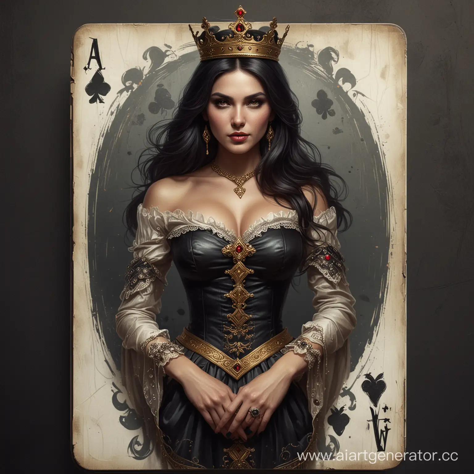 Elegant-DarkHaired-Queen-of-Clubs-Card-Portrait