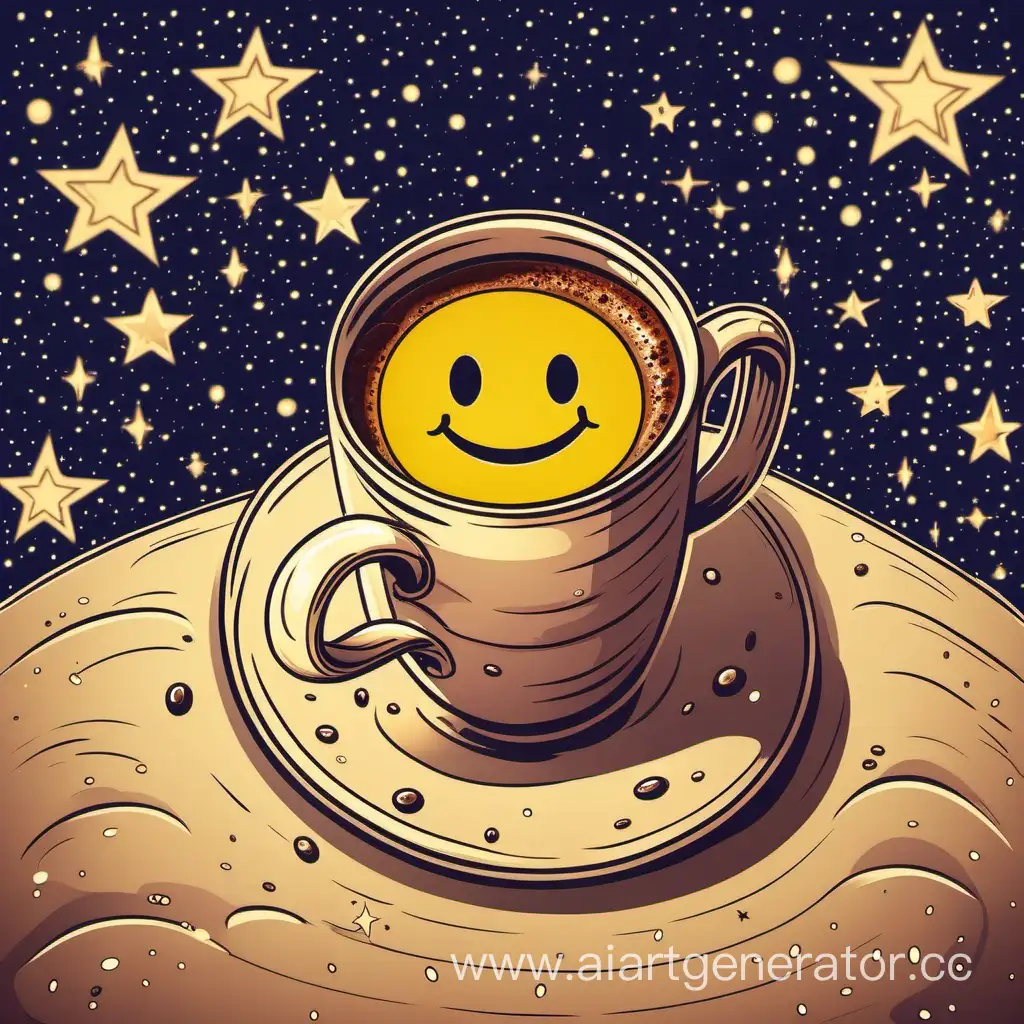 Smiley-Coffee-Cup-with-Starry-Sky-Background